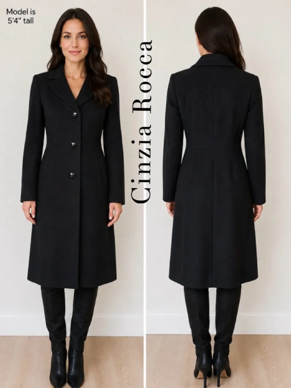 Cinzia Rocca Due Black Wool Cashmere Coat Size 4